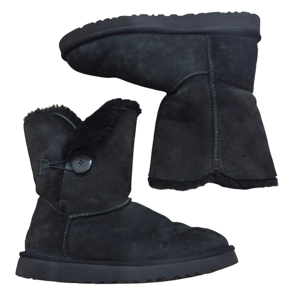 UGG Australia Bailey Button Cozy Warm Black Suede Sheepskin Boots Womens 10